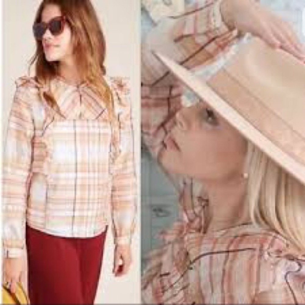 Anthropologie Current Air Polly Ruffled Peasant Blouse size Large, Like New!!! - Picture 2 of 15
